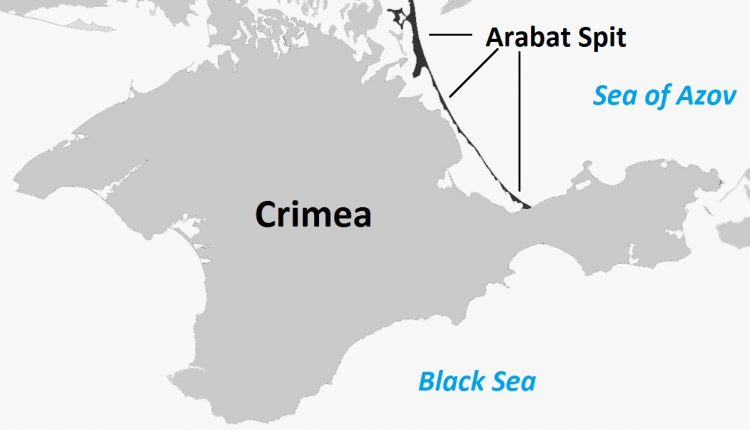 خريطة شبه جزيرة القرم وموقع شريط أرابات الرملي